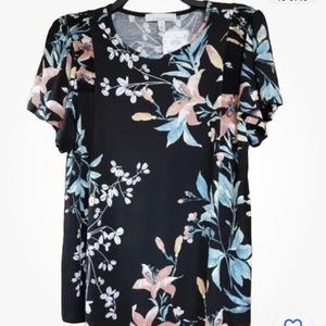 Fourteenth Place Flutter Smock Black Floral Top Size Small NEW